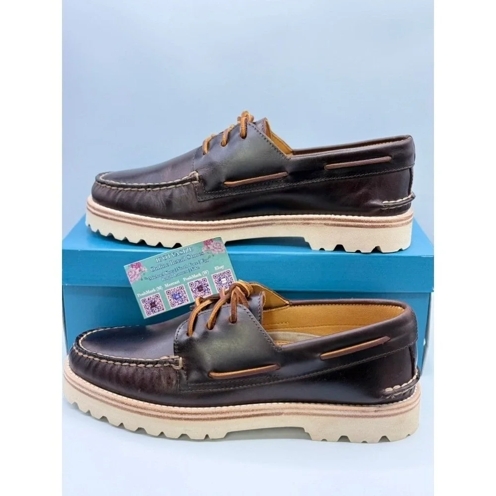 Sperry A/O 3-Eye Lug‎ Brown Leather Boat Shoe Men's NIB